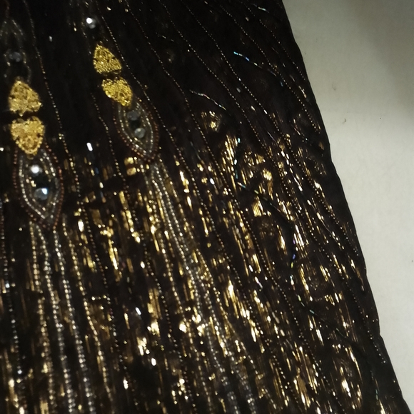 Elegant Y2K Style Black and Gold Beaded Rhinestone Art Deco Handbag 13" X 16" - Picture 6 of 10